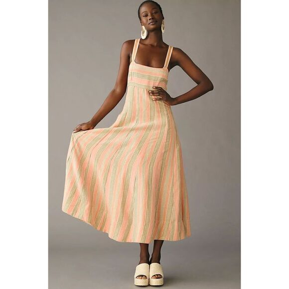 New Anthropologie x Maeve Square-Neck Tie-Back A-Line Midi Dress Size 12 - Picture 2 of 9